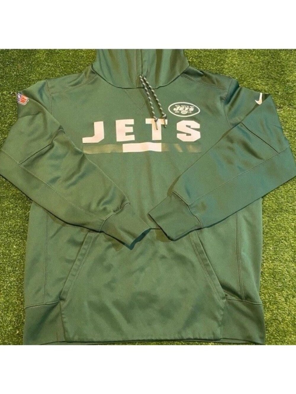 New York Jets hoodie mens large green white nike dri fit sweatshirt pullover nfl